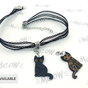 Colgante de luna con colgante de gato negro, collar de gato negro, lindo  regalo de joyería de gato negro para mujeres de moda
