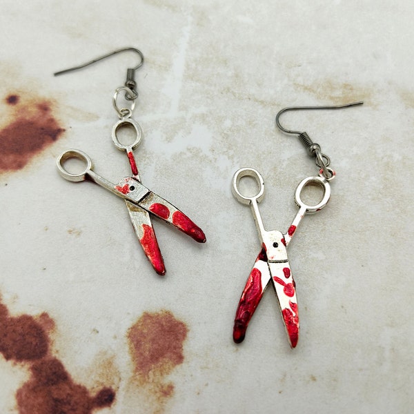 Bloody Scissors Earrings - Spooky Gothic Jewelry for Gore Lovers