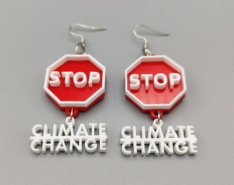 Stop Climate Change Earrings | Save Our Planet Earrings | Climate Change Awareness Jewelry