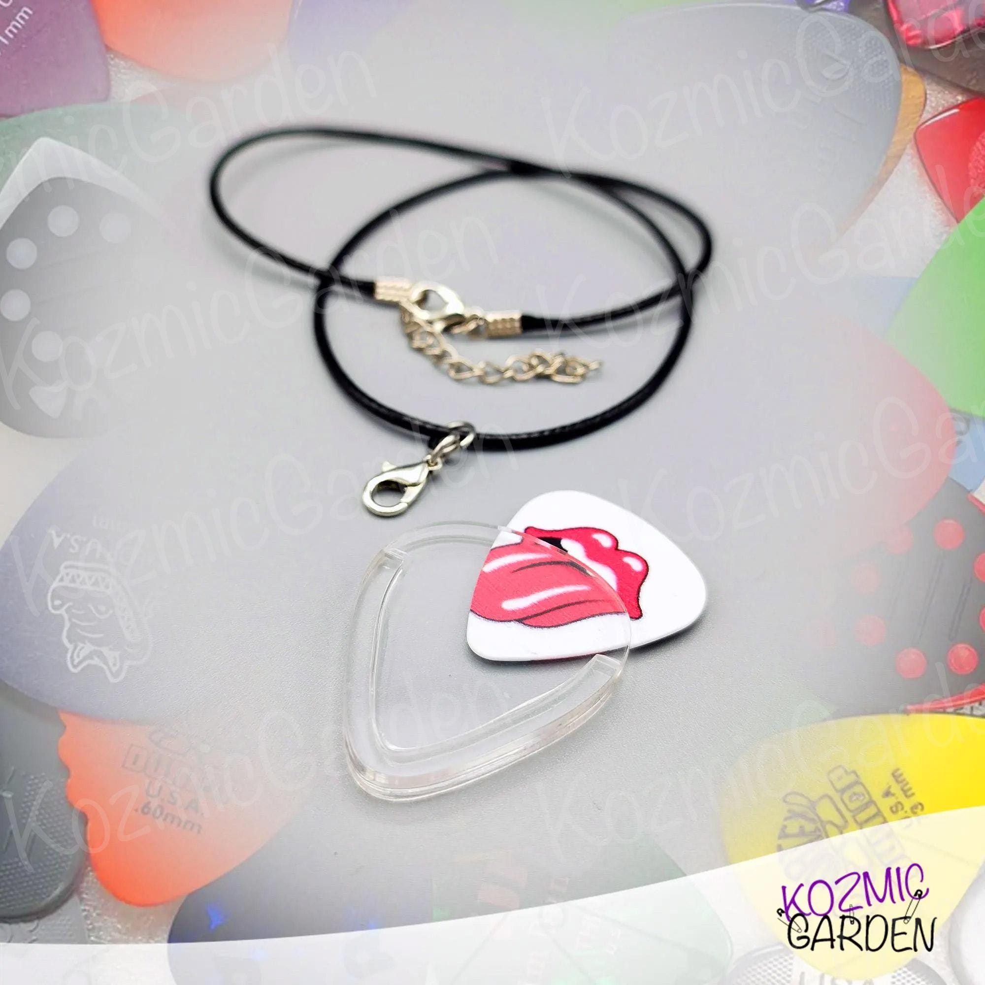 Patterned Guitar Pick Necklace/ Earrings Red Black of Charm Purple | eBay
