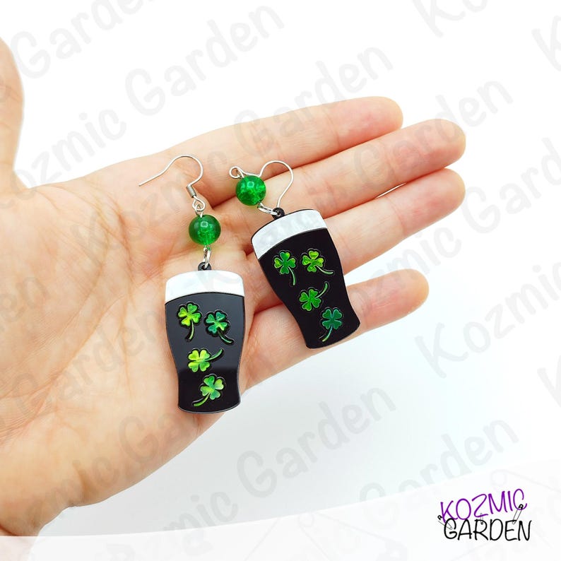 Guinness Beer Earrings – Shamrock Clover St Patrick's Day Jewelry image 14