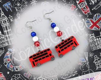 London Bus Earrings — Red Double Decker Acrylic Very British Earrings