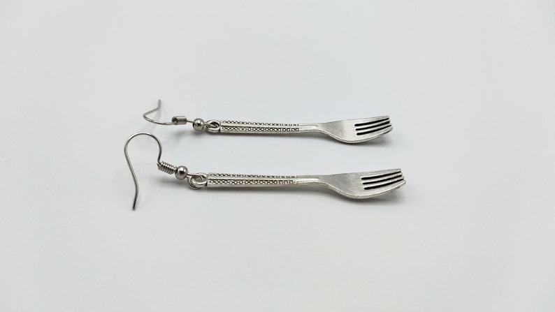 Fun Cutlery Earrings Silver Fork Jewelry, Unique Kitchenware Gift, Statement Earrings image 3