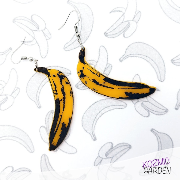 Velvet Underground Vibes: Andy Warhol geïnspireerde bananenpop-art oorbellen