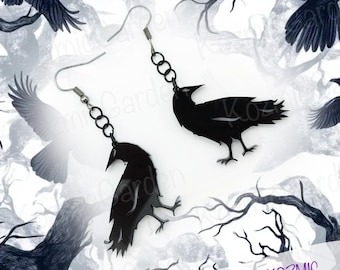 Zwarte ravenkraaioorbellen: unieke gotische vogelsieraden, donkere en mysterieuze accessoires