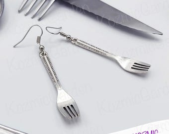 Orecchini divertenti a forma di posata - Gioielli a forma di forchetta in argento, regalo unico per la cucina, orecchini di tendenza