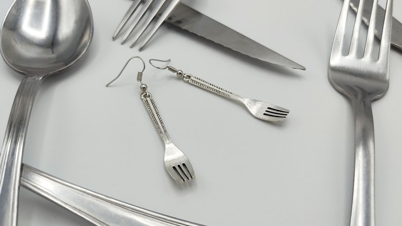 Fun Cutlery Earrings Silver Fork Jewelry, Unique Kitchenware Gift, Statement Earrings image 9