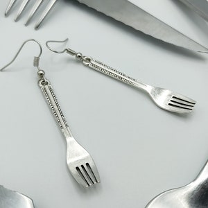 Fun Cutlery Earrings Silver Fork Jewelry, Unique Kitchenware Gift, Statement Earrings image 1