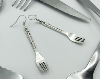 Fun Cutlery Earrings - Silver Fork Jewelry, Unique Kitchenware Gift, Statement Earrings