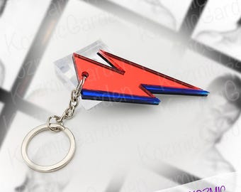 Mirrored Acrylic David Bowie Bolt Keychain | Red and Blue Design