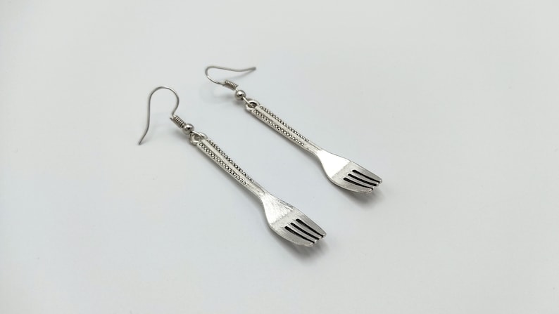 Fun Cutlery Earrings Silver Fork Jewelry, Unique Kitchenware Gift, Statement Earrings image 2
