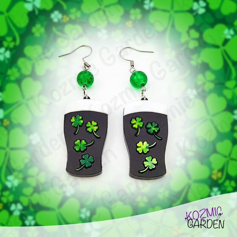 Guinness Beer Earrings – Shamrock Clover St Patrick's Day Jewelry image 19