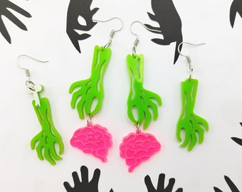 Creepy Monster Hands Earrings - Zombie Brain Eater Jewelry | Living Dead Glam