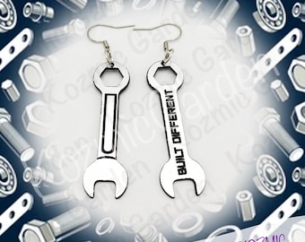 Built Different Wrench Earrings - Funny Mechanic Silver Acrylic