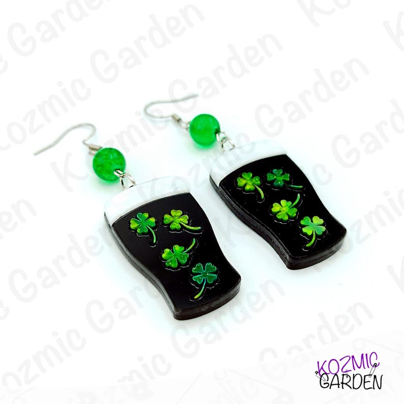 Guinness Beer Earrings – Shamrock Clover St Patrick's Day Jewelry image 8