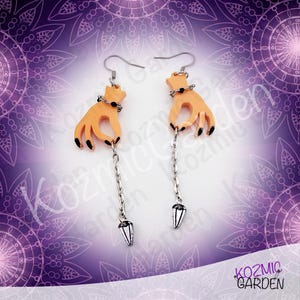 Gothic Hand Pendulum Earrings | Silver Mirrored Acrylic Witchy Jewelry