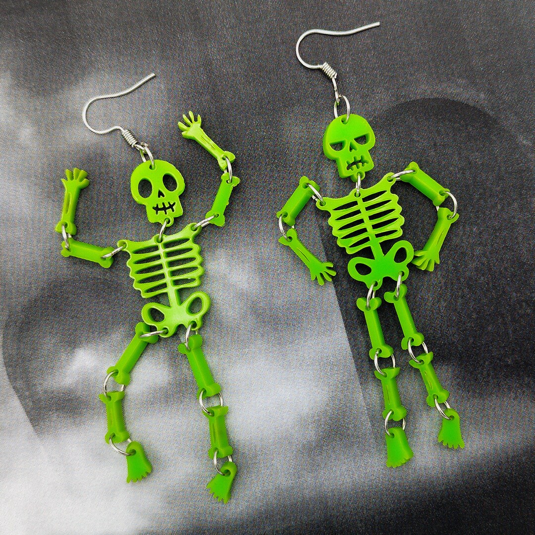 Articulated Skeleton Earrings - Expressive Skeleton Faces | Halloween ...