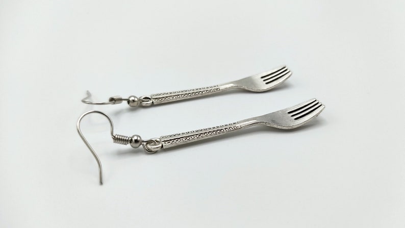 Fun Cutlery Earrings Silver Fork Jewelry, Unique Kitchenware Gift, Statement Earrings image 4