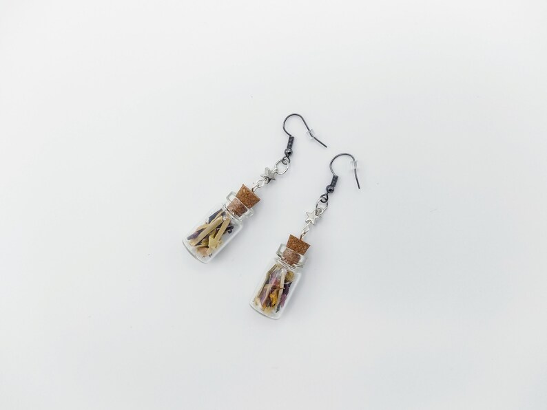 Wiccan Jewellery Vial Earrings Potion ingredients Halloween Glass Bottle Pagan Magic Herbs MAGIC POTION EARRINGS \u2013 Witch Earrings