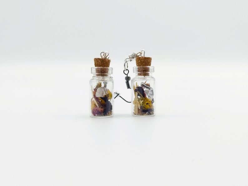 Wiccan Jewellery Vial Earrings Potion ingredients Halloween Glass Bottle Pagan Magic Herbs MAGIC POTION EARRINGS \u2013 Witch Earrings