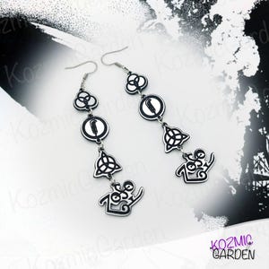 Led Zeppelin Symbols Earrings – Zoso, Ma&#39;at, Triquetra and three interlocking rings