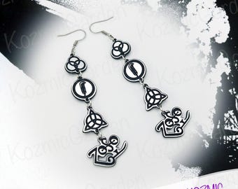 Led Zeppelin Symbols Earrings – Zoso, Ma'at, Triquetra and three interlocking rings