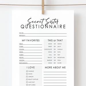 Secret Sister Questionnaire - Girls Camp Secret Sister - LDS Girls Camp - Young Womens Camp - Girls Camp - YW Camp - Relief Society