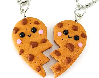 BFF Cookie Heart Necklace Set - Polymer Clay Split Heart Friendship Jewelry - Mothers Day Gift