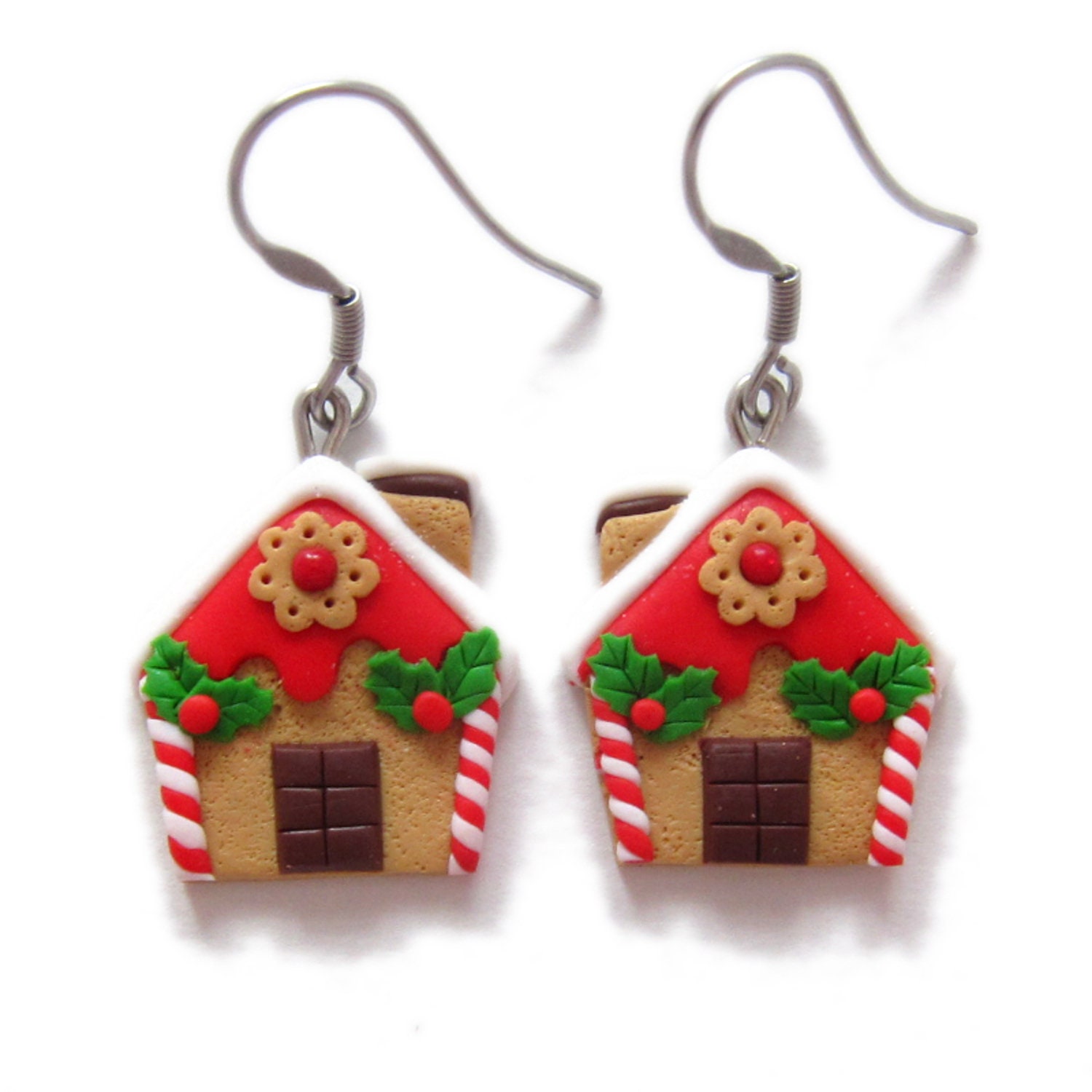Polymer Clay Earrings- holiday earrings Christmas Earrings Handmade Earrings Gingerbread Sweater Earrings