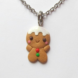 Gingerbread Man Necklace, Cute Gingerbread Pendant, Polymer Clay Food Jewelry, Christmas Gift Idea, Funny Holiday Necklace for Girls