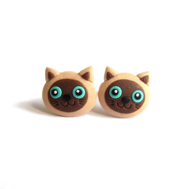 Siamese Cat Earrings Funny Cat Earrings Polymer Clay Etsy