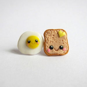 Polymer Clay Earrings, Yellow Earrings, Toast and Egg Earrings, Eggs on Toasts Earrings, Miniature Food Earrings Food Jewelry Funny Earrings image 2