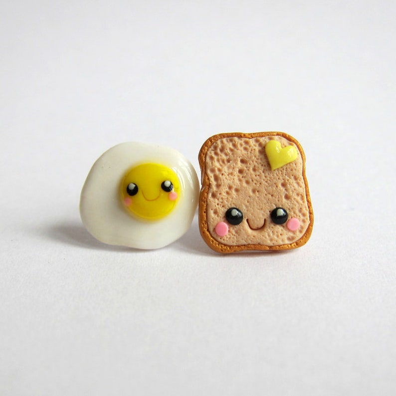 Polymer Clay Earrings, Yellow Earrings, Toast and Egg Earrings, Eggs on Toasts Earrings, Miniature Food Earrings Food Jewelry Funny Earrings image 2