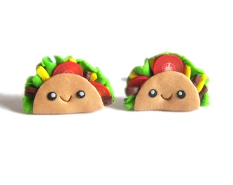 Boucles d'oreilles tacos drôles, bijoux tacos mignons, fête tacos, bijoux fantaisie tacos en pâte polymère, boucles d'oreilles aliments en pâte polymère, bijoux faux aliments