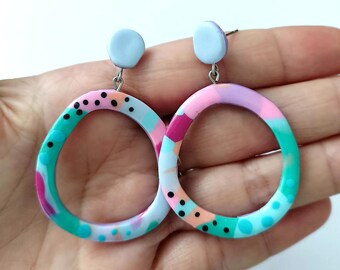 Colorful Abstract Polymer Clay Dangle Earrings | Bold Modern Statement Earrings | Handmade Geometric Jewelry