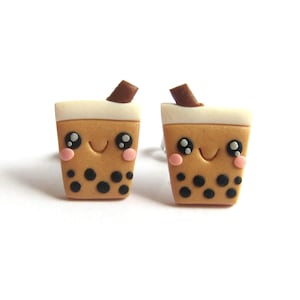 Boba Tea Earrings – Cute Polymer Clay Bubble Tea Jewelry – Funny Boba Milk Tea Earrings for Girls and Teens