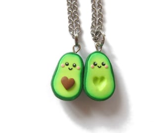 Collana di avocado, gioielli di avocado carini, gioielli dell'amicizia, regali BFF, collane verdi per 2, regali di avocado, accessori di avocado per ragazze