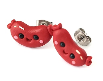 Kawaii Sausage Stud Earrings, Cute Polymer Clay Food Earrings, Funny Miniature Food Jewelry, Handmade Cute Earrings, Gift for Food Lovers