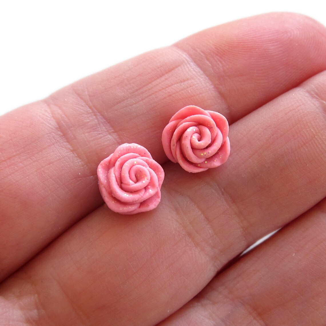 Rose Earrings Small Pink Earrings Stud Earrings Little Etsy