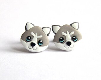 Siberian Husky Earrings, Husky Dog Earrings, Dog Jewelry, Dog Owners Gifts, Dogs Lovers Gifts, Gray Earrings, Cute Valentines Day Gift