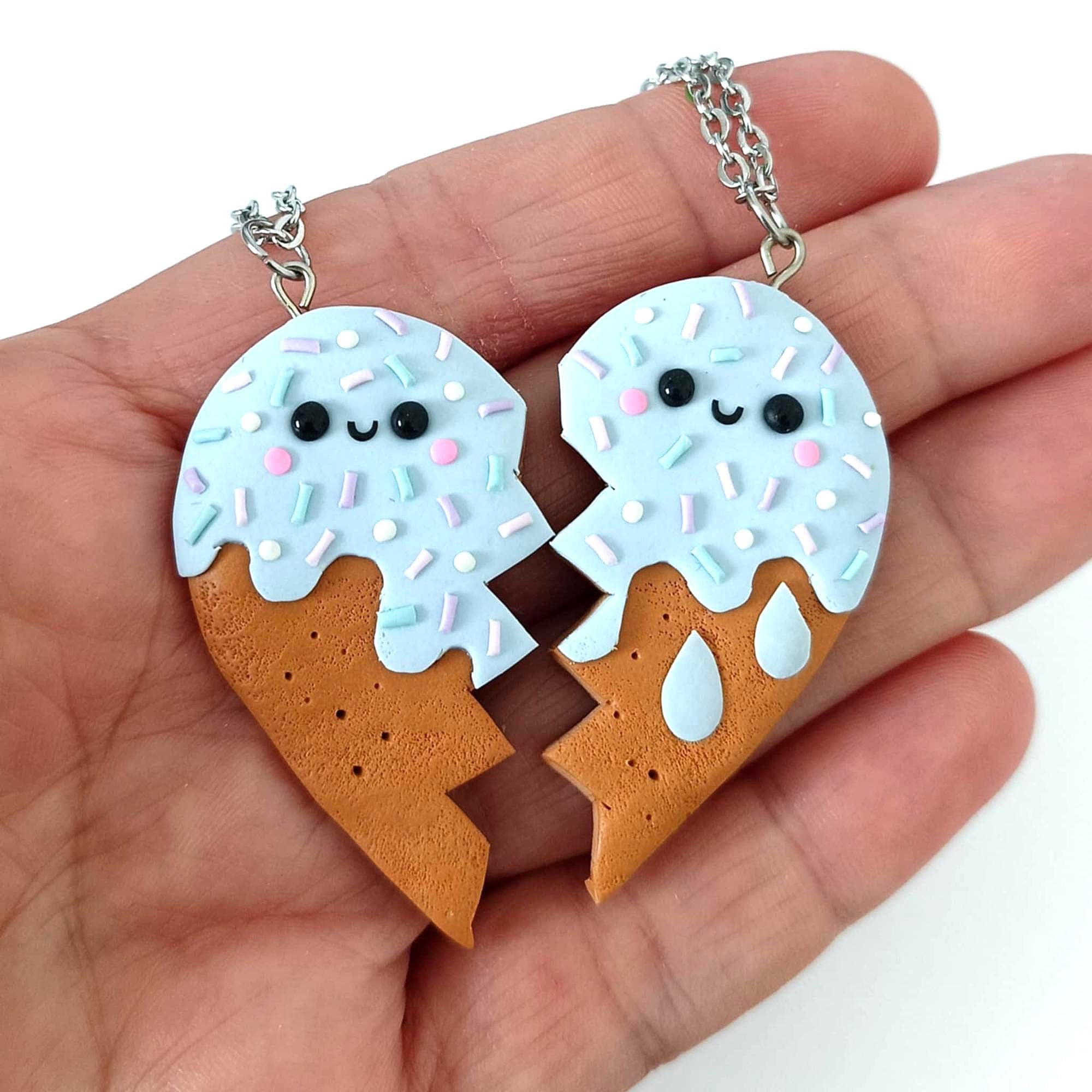 Pastel Blue Purple Pink Cookie Matching Split Heart Friendship