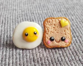 Mini Food Earrings: Polymer Clay Toast and Egg Jewelry