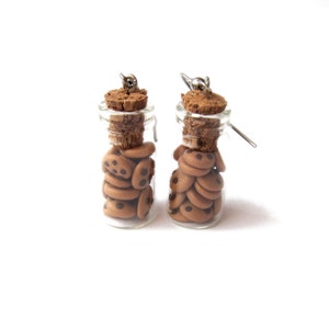 Chocolate Cookie Earrings, Polymer Clay Earrings, Miniature Food Jewelry, Jar Earrings, Cute Brown Earrings, Gift for Cookie Lovers