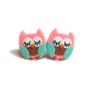 Owl Earrings, Owl Jewelry, Girls Earrings, Polymer Clay Earrings, Polymer Clay Jewelry, Pink Earrings, Cute Earrings, Cute Owl Accessories