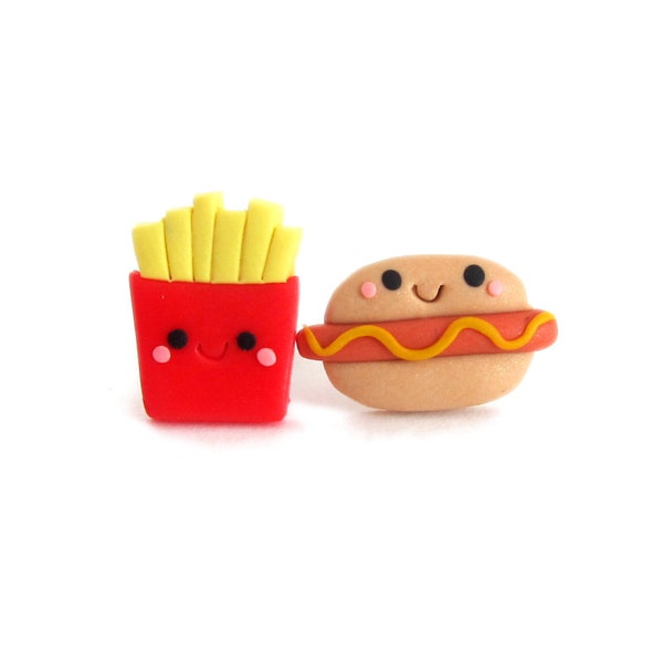 Boucles d’oreilles frites, Boucles d’oreilles Hotdog, Boucles d’oreilles Fast Food, Bijoux Fast Food, Bijoux Drôles de Nourriture, Boucles d’oreilles mignonnes, Bff Valentines Day Idées cadeaux