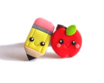 Mismatched Earrings, Mix and Match Earrings, Teachers Gifts For Teachers, Pencil Earrings, Apple Earrings, Apple Gifts, Teacher Gift Ideas
