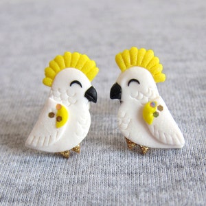 Cockatoo Earrings – White Parrot Bird Jewelry, Cute Stud Earrings, Animal Jewelry, Australian Bird Gifts, Funny Christmas Gift