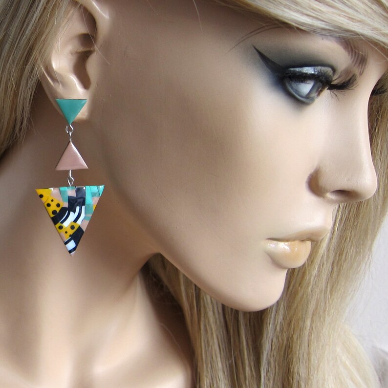 Big Earrings Statement Earrings Sage Green Earrings Triangle Earrings Big Geometric Earrings Brown Earrings Eye Catching Earrings