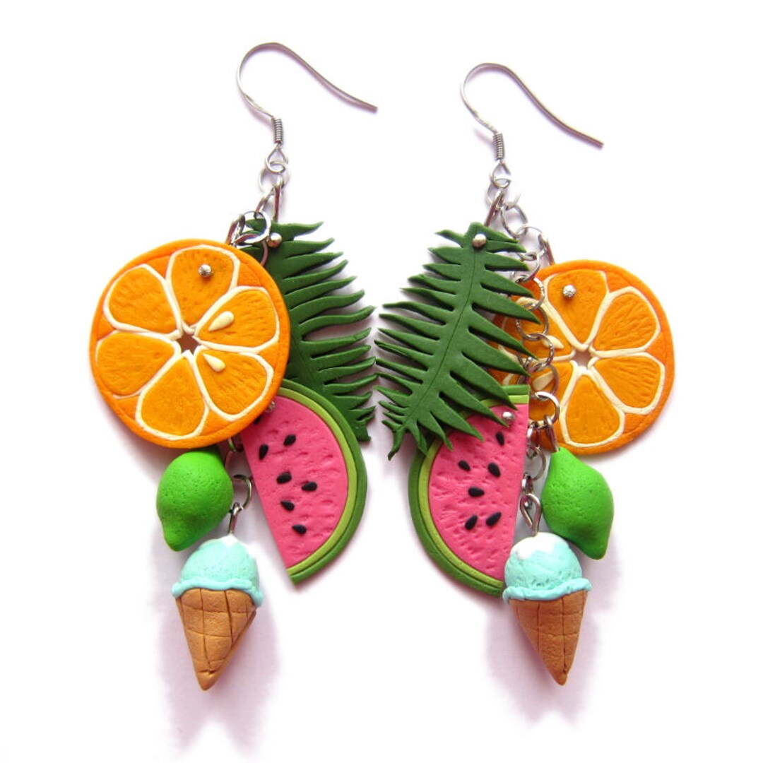 Big Earrings, Watermelon Earrings, Orange Earrings, Fruit Earrings