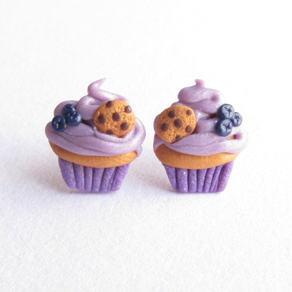 Essen, Miniatur-Lebensmittel-Schmuck, Blueberry Cupcake Ohrringe, Lila Ohrringe, Ohrstecker, lustige Ohrringe, kleine Mädchen Ohrringe Emo